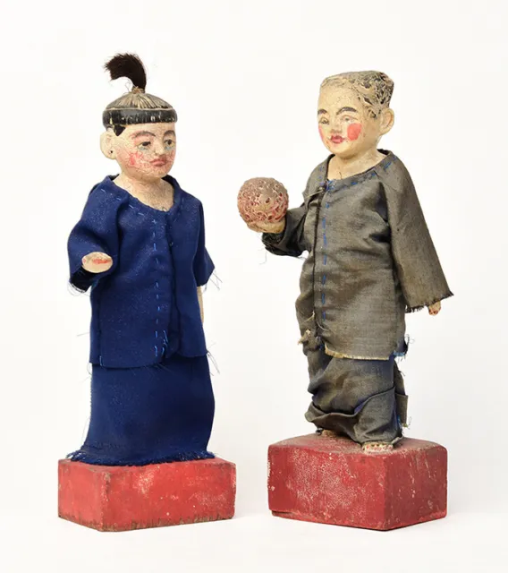 Early 20th Century, A Pair of Burmese Wooden Male and Female Figurines