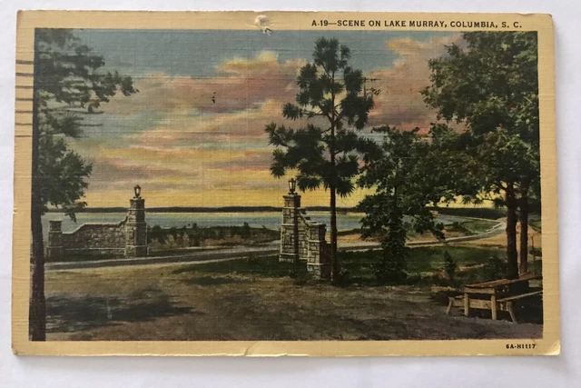 Columbia, SC-South Carolina, Scenic View of Lake Murray, Vintage Linen Postcard
