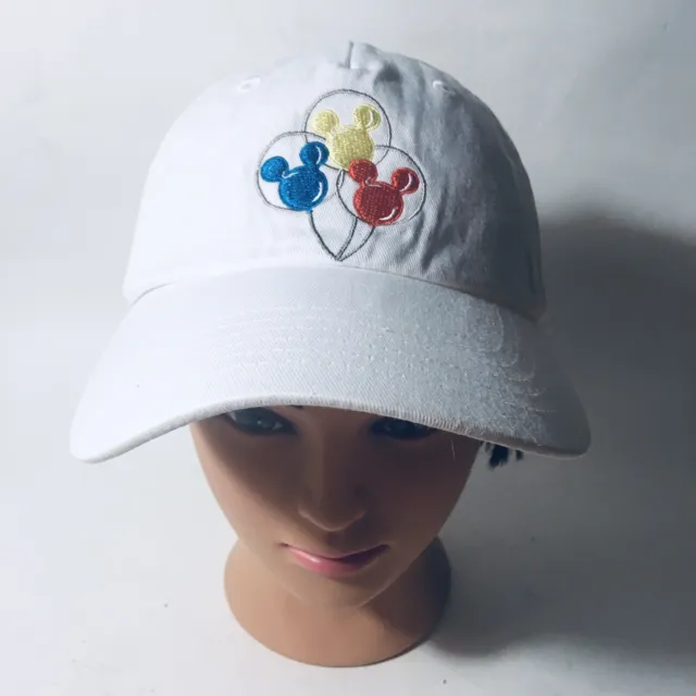 Disney Parks White Baseball Cap Embroidered Mickey Icon Balloons Hat Size Adult