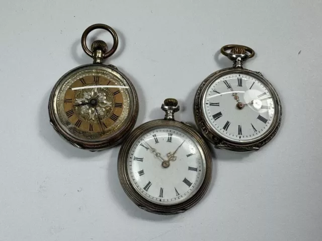 SAMMLUNG 3 Stk alte 800 SILBER DAMEN TASCHENUHR GALONNE DTU um 1910 Handaufzug