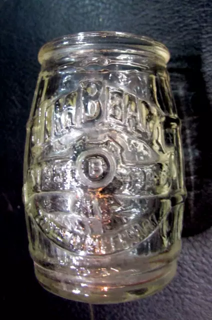 Old Jim Beam Barrel Shaped Clear Embossed One Shot Glass Whiskey Bar Advertising