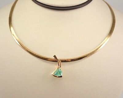Apatite and Diamond Slide Pendant REVERSIBLE Omega Necklace 14K Gold 16" Choker