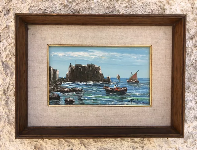 Quadro vintage-Marina-dipinto a olio su tavoletta