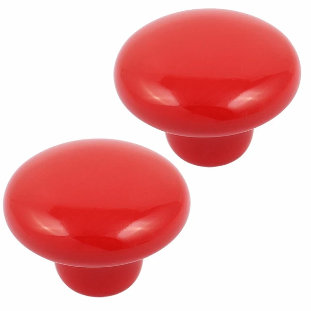 Cabinet Wardrobe Drawer Door Round Ceramic Knobs Pull Red 33mm Dia 2pcs