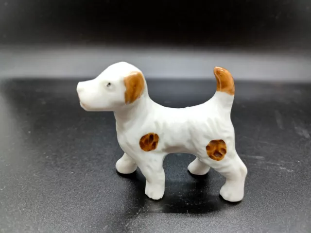 Vintage Dog Figurine Airedale Terrier Jack Russell Spotted Puppy Porcelain Japan