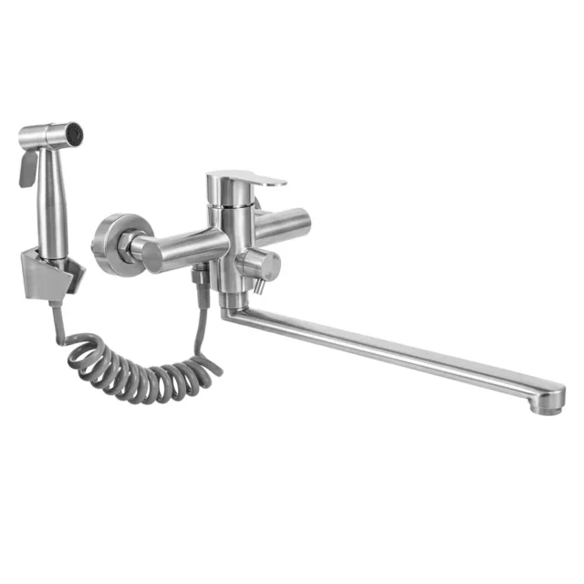 Kitchen Sink Faucet Wall Mount Commercial Faucet with Side Sprayer Stainless