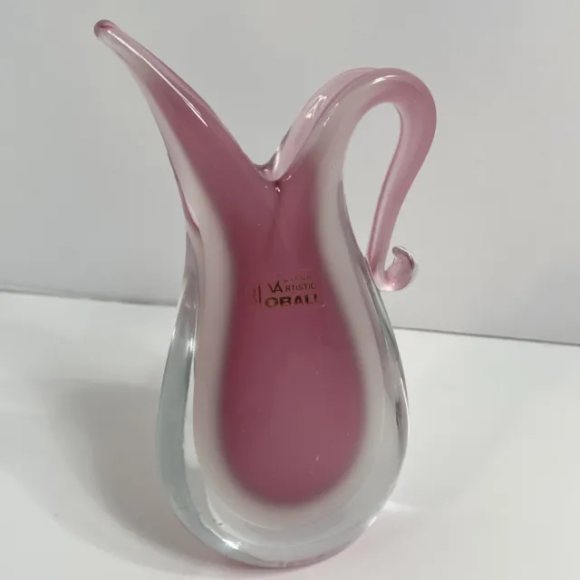 Pink and White Sommerso Murano Vase By Oball Itallian Art Glass See Pictures!