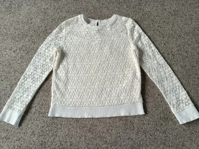 M&S Girls Cream Lace Long Sleeve Top   Age 8-9 VGC