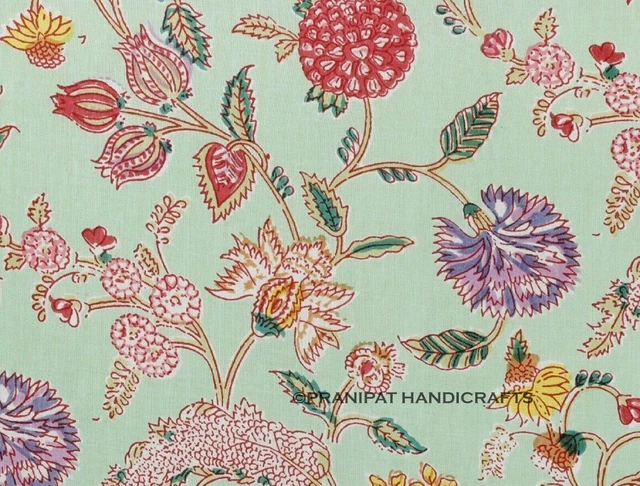 Indien Imprimé Floral Coton Doux de Luxe Vert Menthe Robe Faisant Tissu Par Yard