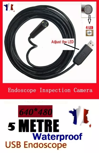 Endoscope USB molette couleur et étanche-Câble de 5M-Mini DV caméra espion- 4LED