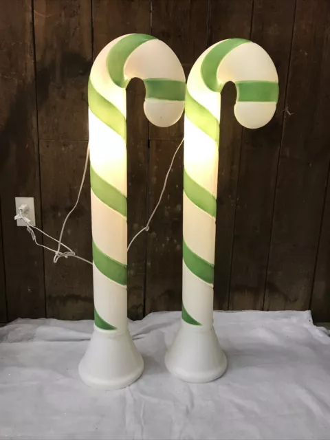 Blow Mold Green Christmas Candy Canes Peppermint New Stock 40” PAIR Lighted