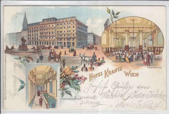 AK Wien I, Hotel Krantz, Marmorsaal, Litho 1899