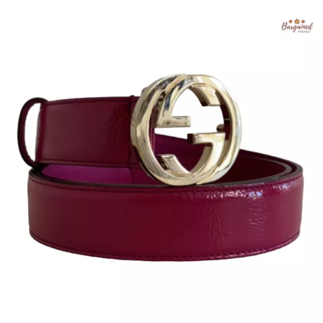 Authentic GUCCI Fuchsia Pink Coated Calfskin Leather Interlocking G Belt 85/34