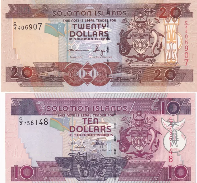 Lot 2 banknotes Solomon Islands Dollars UNC