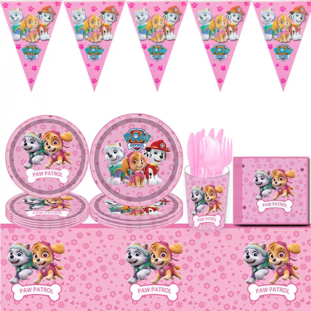 Paw Patrol Girls Tableware Party Supplies Banner Plates Kids Birthday Decoration