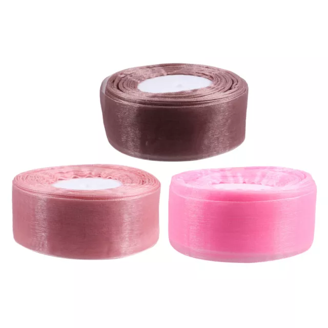 3 Rolls Sheer Organza Tape Gift Ribbons for Presents Valentine Satin