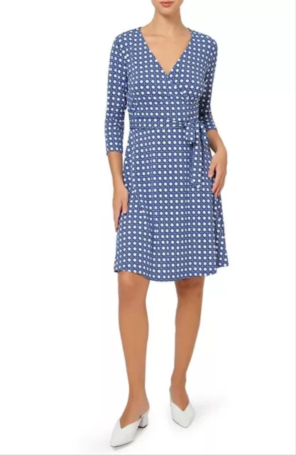 Leota Women's Perfect Long Sleeve Faux Wrap Dress Blue Size Large