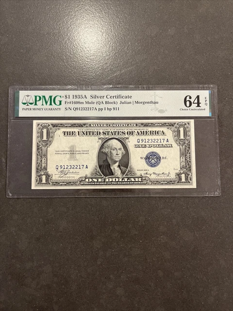 Silver Certificate FR 1608mule  $1 PMG 64EPQ  1935A QA Block