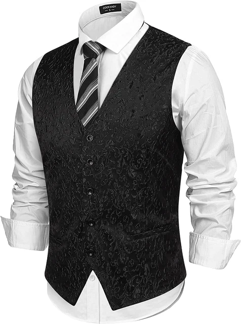 COOFANDY Mens Paisley Dress Suit Vest Floral Victorian Slim Fit Tuxedo Waistcoat 2