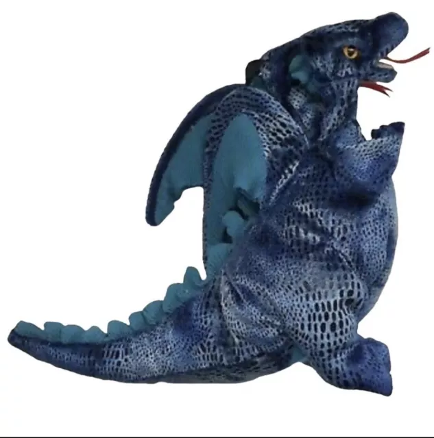 Folkmanis Blue three headed Dragon plush toy hand puppet 16” soft winged