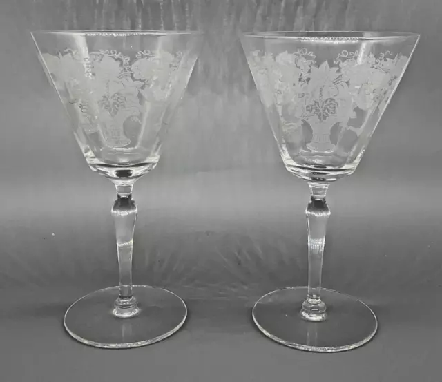 Morgantown Sonoma wine glasses set 2 basket etched 7"