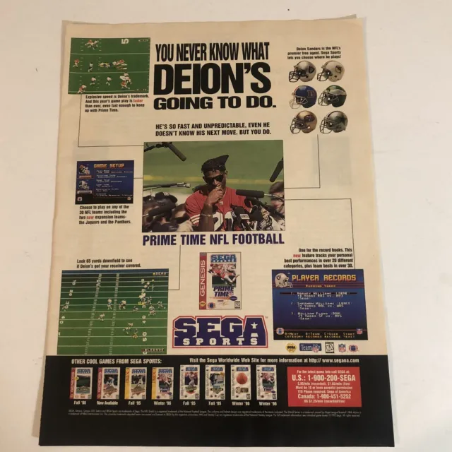 Sega Sports Print Ad  Deion Sanders Advertisement Vintage 1995 PA9