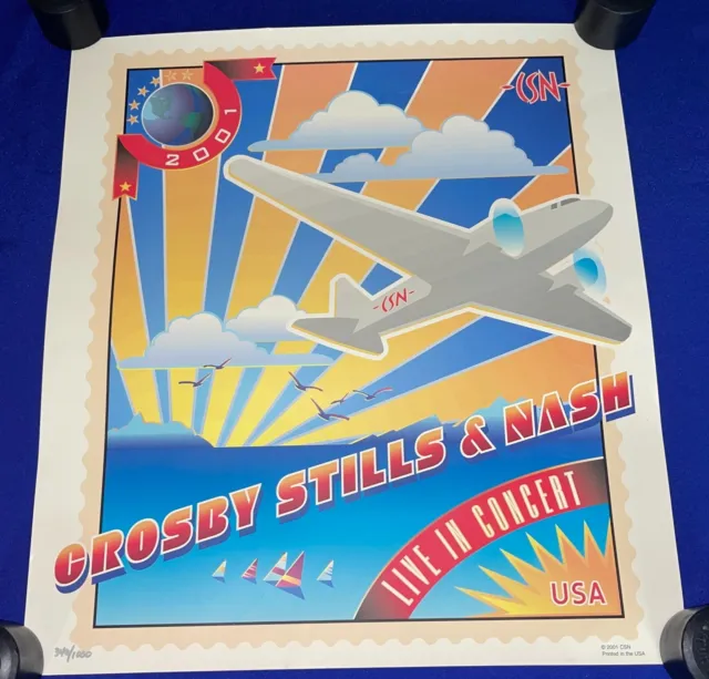vintage 2001 Crosby Stills & Nash TOUR/CONCERT POSTER LITHO #346/1000 Art Deco