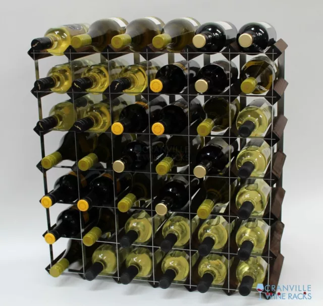 Cranville Wine Rack Storage 42 Bottle Dark Oak Stain Wood Metal Assembled