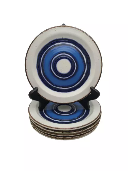 (6)Vintage Midwinter Stonehenge Moon 7" Bread Plate Blue Circles Made In England (6)Vintage Midwinter Stonehenge Moon 7" Bread Plate Blue Circles Made In England