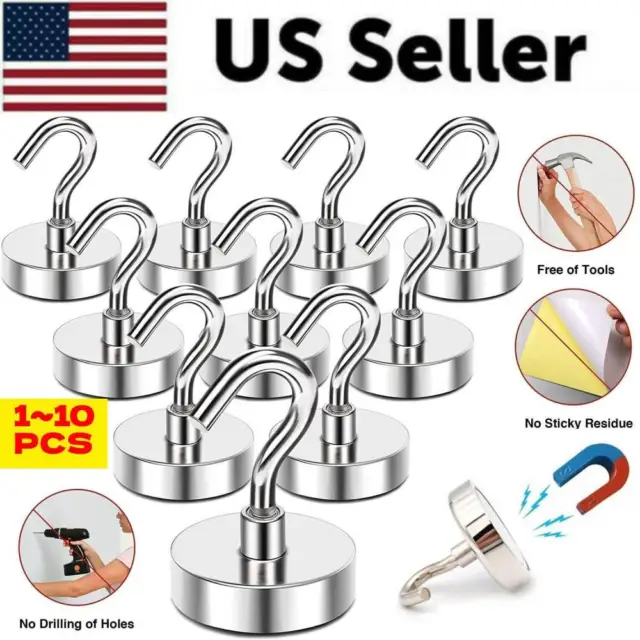 NEW 10PCS Dia Strong Magnetic Hook Hanger Clamping Magnet Hooks for Kitchen Home