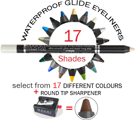 Makki Waterproof Glide Eyeliner Pencil +Round-Tip Sharpener Long Stay Ultra Soft