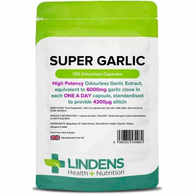 Lindens Super Strength Garlic 6000mg Odourless 120 capsules oil softgels