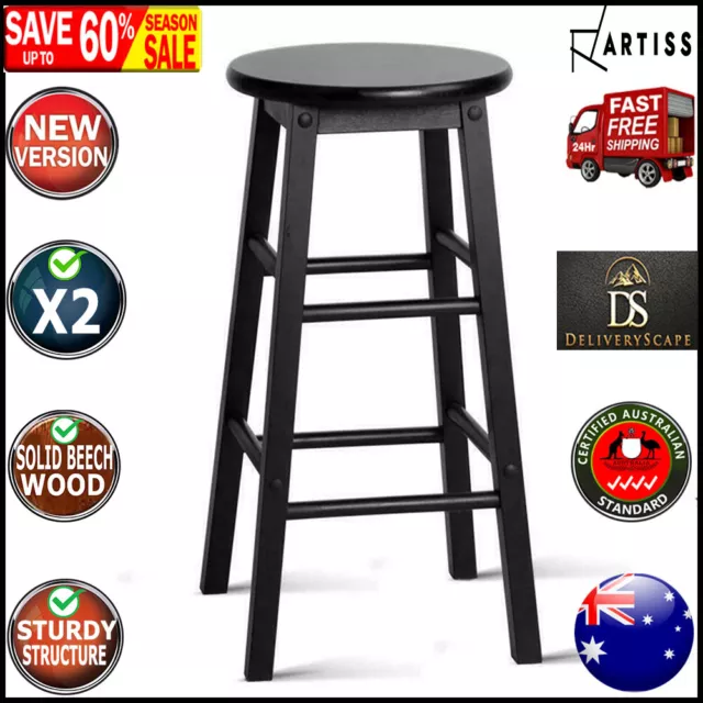 Artiss 2 x Wooden Bar Stools Bar Stool Dining Chairs Kitchen Black Barstools