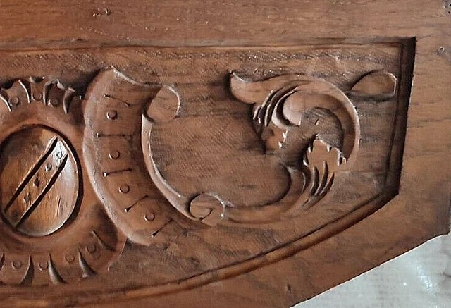 18" Antique French Wood Carved Oak Gothic Pediment Architectural 3