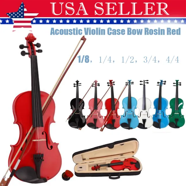 4/4 3/4 1/2 1/4 1/8 Natural Color Acoustic Violin Fiddle W/ Case Bow Rosin Gift