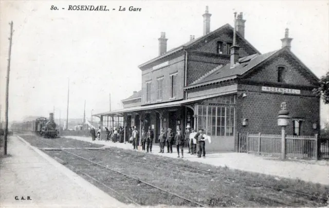 Cpa 59 Roendael La Gare (Train Arriving At Animee Station