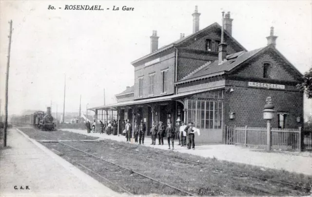 Cpa 59 Rosendael La Gare (Train Arrivant En Gare Animee