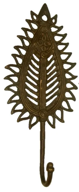 Leaf Shape Handmade Antique Style Brass Key Cloth Towel Wall Hanger Hook BA2253