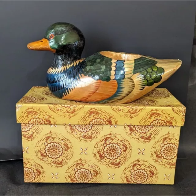 Vintage Mallard duck trinket candle holder Hunting lodge with box decor 10"