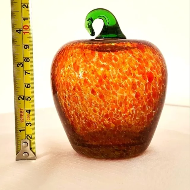 Apple Hand blown glass Orange with green stem