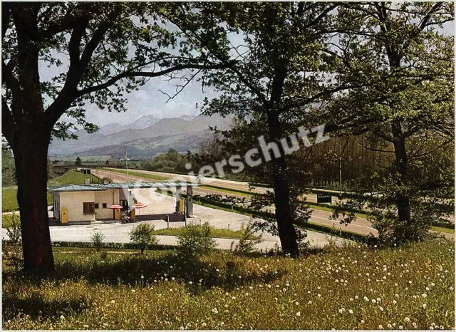 Farbfoto Reichsautobahn RAB München-Salzburg Rosenheim Tankstelle Raubling 1939!