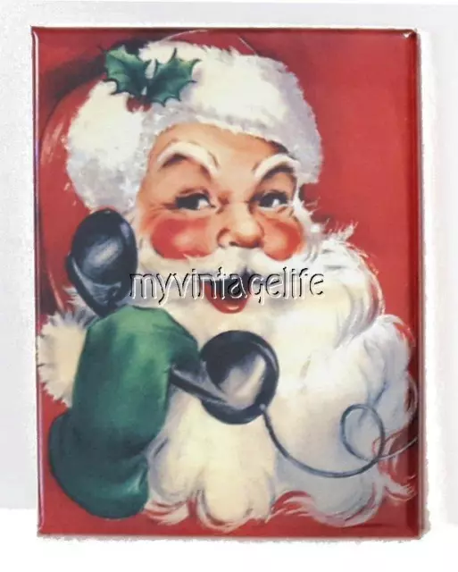 VINTAGE SANTA CLAUS ON PHONE Fridge MAGNET  2" x 3"art CHRISTMAS