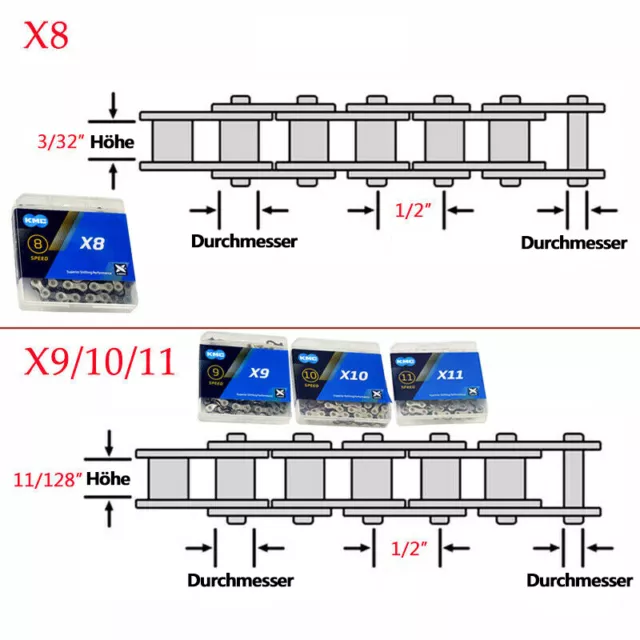 KMC 8/9/10/11 Fach Gänge Radsport MTB Fahrrad Ketten Kette für SRAM Shimano DE 3