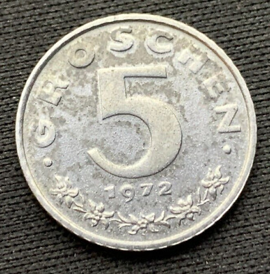 1972 Austria 5 Groschen Coin PROOF  ( Mintage 116K )  Rare World Coin     #N71