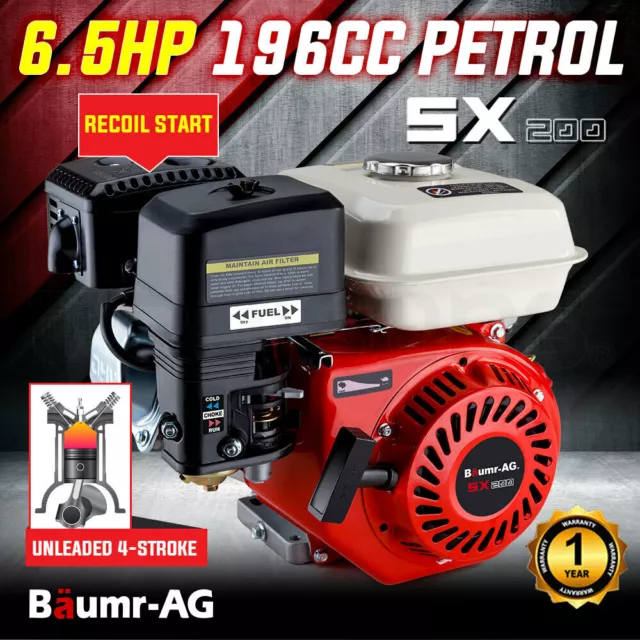 BAUMR-AG 6.5HP Petrol Stationary Engine Motor 4-Stroke OHV Horizontal Shaft Reco