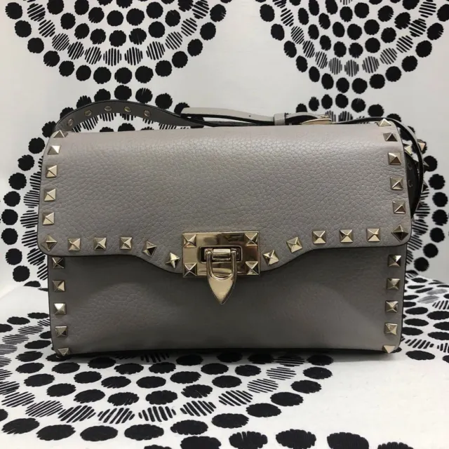 VALENTINO Valentino Garavani leather rockstud mini shoulder bag gray