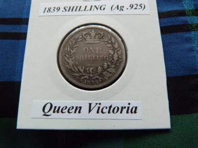 1839 Victorian Silver Shilling (Ag .925)  Queen Victoria pre 1920