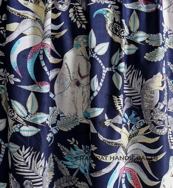 Indien Singe Hippie Coton Imprimé Bleu Doux de Luxe Robe Faisant Tissu Par Yard