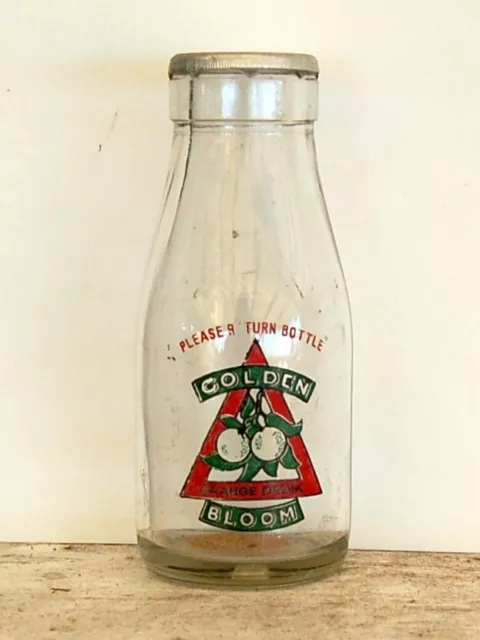 milk bottle : lovely 1950's 3 col. GOLDEN BLOOM juice school 1/3 : dairy