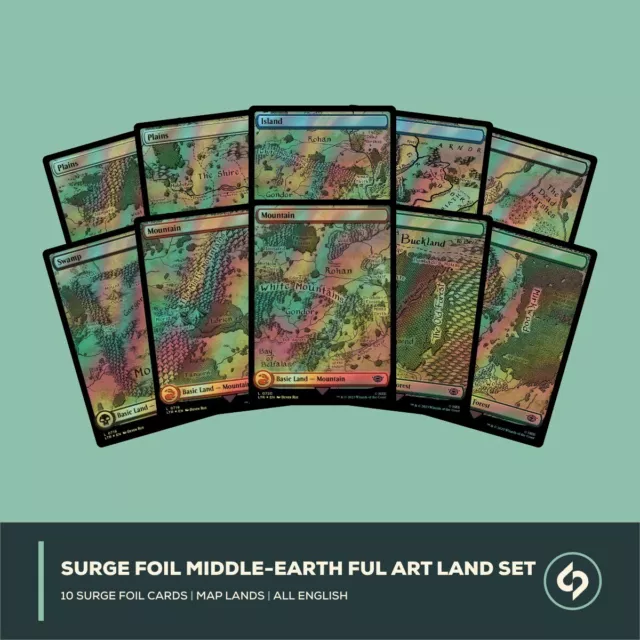 MTG |  LOTR Middle-Earth Land Full Art Set | 10 CARDS | NM | EN | SURGE FOIL